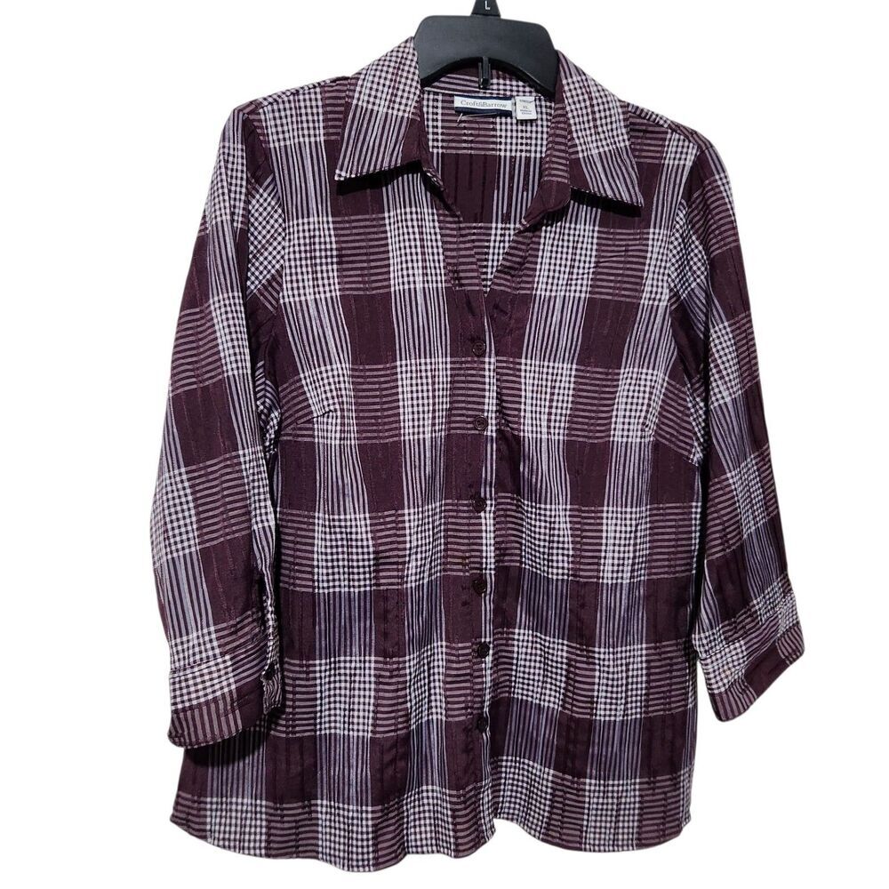 Croft Barrow Women Top Shirt Size XL Purple Front Buttons 3/4 Sleeve New